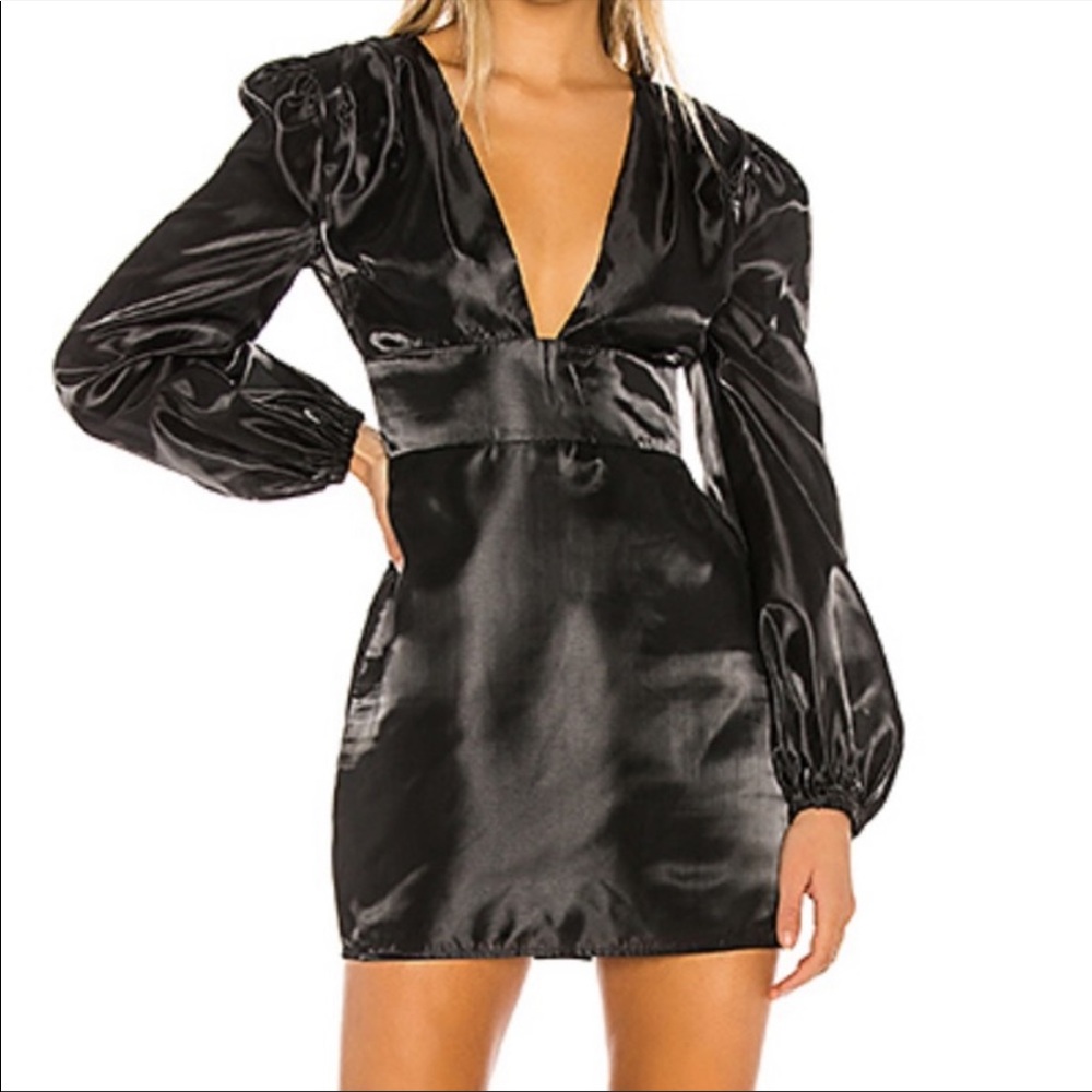 Majorelle black shiny long sleeve dress